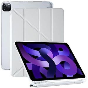 iPad Pro 12.9 hoes, multi-opvouwbare hoes, iPad hoes met penhouder, iPad hoes opvouwbaar transparant Y-vorm (wit)