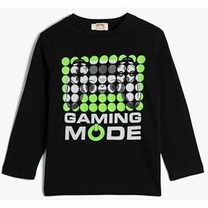 Koton Boys's Long Sleeve Game Themed Crew Neck Katoenen T-shirt, zwart (999), 4-5 Jaar