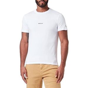 Replay Heren T-shirt korte mouwen ronde hals logo, wit (White 001), 3XL, Wit 001, 3XL