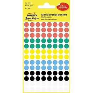 AVERY Zweckform 3090 zelfklevende markeringspunten (Ø 8 mm, 416 plakpunten op 4 vellen, ronde stickers voor kalender, planner en om te knutselen, papier, mat) bont