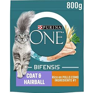 Purina One Bifensis Speciaal voer voor katten, leer en vacht, kip, muesli, 8 verpakkingen van 800 g