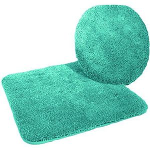 Kinzler J-10053/27 microvezel badmattenset 2-delig = wc-dekselovertrek 47x50 cm + mat zonder uitsparing 50x55 cm, smaragdgroen