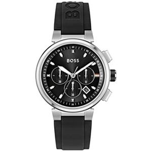 BOSS Chronograaf Quartz Horloge voor Mannen Collectie ONE met Siliconen of Roestvrij Stalen Armband, Zwart, riem