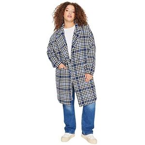 Trendyol Dames reverskraag effen oversized plus size jas, Saxe Blauw, 48 Plus