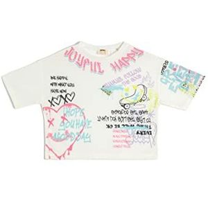 Koton Girls's T-shirt met korte mouwen, ronde hals, graffiti, bedrukt, ecru (010), 4-5 Jaar