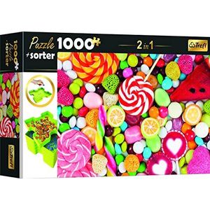 Trefl 10662 Set 2in1 Puzzel + Sorteerder, Puzzel 1000 Stuks Zoet, Puzzel Sorteerder 6 Trays, Stapelen, Sorteren, Bewegen en Opbergen, Creatief Vermaak, voor Volwassenen en Kinderen vanaf 12 jaar