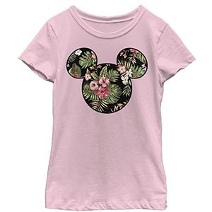 Disney Characters Floral Mickey Girl's Solid Crew Tee, Light Pink, X-Small, Rosa, XS