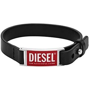 Diesel Zwarte Leren Logo-stapelarmband