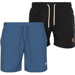 Urban Classics Heren zwembroek Block Swim Shorts 2-Pack, 2-pack Zwembroek voor mannen, sneldrogend, verkrijgbaar in vele kleuren, maten XS-5XL, vintage blauw + zwart, S