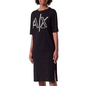 Armani Exchange Vrouwen duurzaam, Big Logo Print, Ronde Hals Casual Jurk, Zwart, XL, zwart, XL