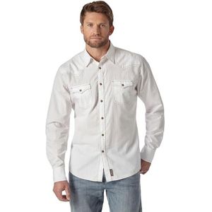 Wrangler Retro shirt met lange mouwen voor heren, met twee zakken en drukknoopsluiting, wit, XL