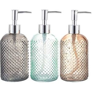 Cutiset 3 pack assortiment glazen 15oz Lotion Zeepdispenser Fles met Pomp voor badkamer, keuken (veelkleurig)