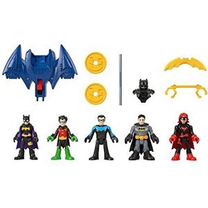 Imaginext DC Super Friends Batman Speelgoed, teamset voor peuters en kleuters, met 5 beweegbare figuren en 7 accessoires voor fantasiespel HML03