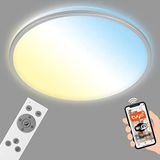 BRILONER - Smart LED plafondlamp, ronde WiFi woonkamerlamp, kleurtemperatuurregeling, dimbare plafondlamp met afstandsbediening, spraakbesturing, chroom mat, Ø490 mm.