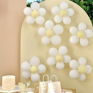Ginger Ray Witte en gele set lentefeestdecoraties met 42 latexballonnen - maakt 7 grote madeliefjes, pastel
