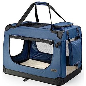 lionto Opvouwbare Hondentransportbox voor Reizen & Auto, 70x52x50 cm, Stevige Draagbox met Handvaten & Deken, tot 15 kg, Duurzame Stoffen Hondenbox, Klein & Groot, Donkerblauw