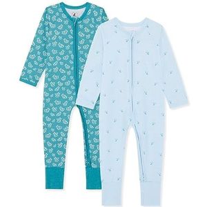 Bramble & Bear Babypyjama voor jongens en meisjes, verpakking van 2, 100% biologisch katoen, super zachte babypyjama met ritssluiting, gemakkelijk te openen, elastische pyjama zonder voeten,