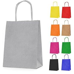 MERRIMEN 30 stuks gekleurde kraftpapieren zakken voor geschenken, eten en snoep | Sterke duurzame draagtassen met gedraaide handgrepen | Ideale goody bags voor kinderfeesten, Kerstmis, bruiloften,