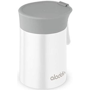 Aladdin Enjoy Thermavac Stainless Steel Food Jar 0,4L Wit – Inhoud blijft 5,5 Uur Warm of Koud - Dubbelwandige, Vacuüm Geïsoleerde Lunchbox - Lekvrij - Siliconen Draaglus - BPA-Vrij
