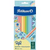 Pelikan® Houten stiften, 12 stuks, pastel, grafiet 3 mm, om te tekenen, schilderen, schetsen, creatieve doe-het-zelf, kleurrijk, voor jongeren tot school, kleuterschool