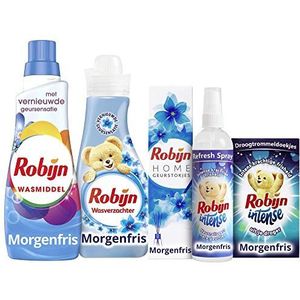 Robijn Morgenfris Was & Strijkpakket - Wasmiddel, Wasverzachter, Geurstokjes, Refresh Spray en Droogtrommeldoekjes - 1 pakket