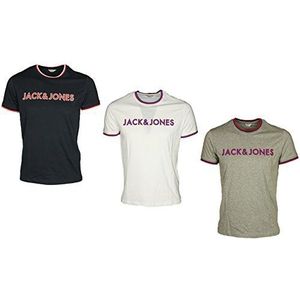 Jack & Jones Heren T-shirt korte mouw in grijs wit marine kleuren S tot 2XL, Lichtgrijs, XXL