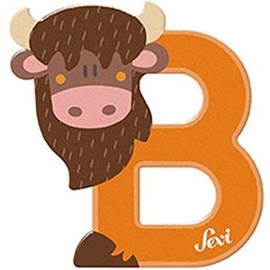 Sevi 83002 dierlijke houten letters B Bison ca. 10 cm, deurletters voor kinderkamer, ABC educatief speelgoed van hout, pedagogisch speelgoed voor kinderen vanaf 3 jaar, letter dieren, oranje
