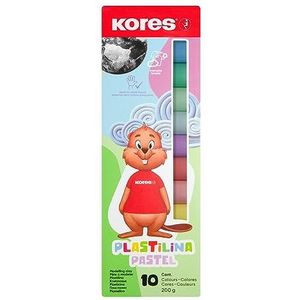 Kores Plastilina Pastel: plasticine boetseerklei voor kinderen, zacht en gemakkelijk te vormen, wasbaar en niet-toxisch, set van 10 pastelkleuren, zwart en wit x 20 g