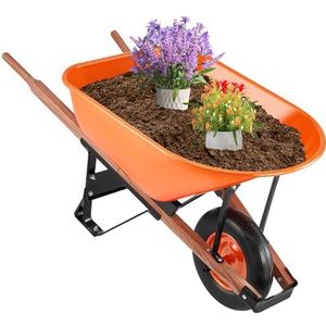 VEVOR Kruiwagen kar, 6 Cu. Ft. Lading & 350 lbs capaciteit, één wiel tuin dump kar wiel kruiwagen met metalen handvat en 16 inch brede track wielen, gemakkelijk laden utility yard cart & wagons voor