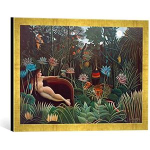 Ingelijste afbeelding van Henri Rousseau De droom, kunstdruk in hoogwaardige handgemaakte fotolijsten, 60x40 cm, Gold Raya