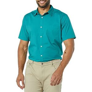 Amazon Essentials Heren Slim-Fit Poplin Shirt met korte mouwen, blauwgroen, X-Large