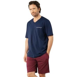 Eminence - Korte pyjama voor heren, business - 100% katoenen jersey - T-shirt met korte mouwen en V-hals + korte broek met 2 zakken - Oeko-Tex®-label Standard 100, Marine/Bordeaux, S