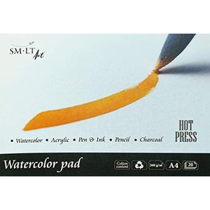 SMLT AS-20 (260)/HP Traditionele hete pers aquarelpapier A4, aquarelpapier, 260gsm wit 100% gerecycled papier met katoen, bestand tegen veroudering en zuurvrij, 20 vellen