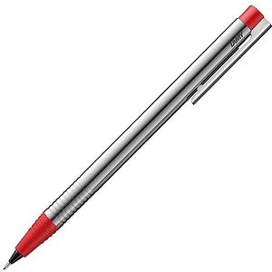 LAMY Logo vulpotlood 105 – potlood van roestvrij staal, rond gematteerd en kunststof onderdelen in de kleur rood, mat met geïntegreerde clip-drukknop-eenheid – met 0,7 mm fijne lijnvulling (LAMY M 40)