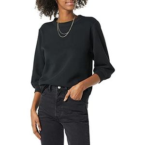 Amazon Essentials Dames French Terry Fleece Sleeve Detail Crewneck Sweatshirt, Zwart, S