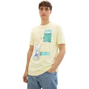 TOM TAILOR Denim Heren T-shirt met fotoprint van katoen, 26299 - Pastel Light Yellow, M