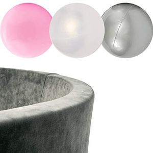 MISIOO Velvet Soft Light Ballenbad Ballenbak voor Kinderen Droog Zwembad (grijs: zilver-parelachtig-roze)