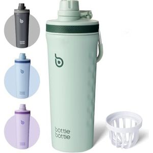 BOTTLE BOTTLE Shaker Roestvrijstalen drinkfles, 769 ml, met mengkogel, proteïneshaker voor eiwitten en fitness, BPA-vrij, dubbelwandig, lekvrij, sportfles (groen)