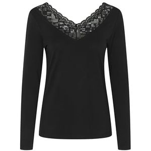 Cream - Crtrulla Ls T-Shirt - Dames Top - Zwart - V-hals - Kanten Details