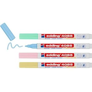 edding 4085 krijtmarker - geel, groen, roze, blauw (pastel) - 4 krijtstiften - ronde punt 1-2 mm - krijtstift voor borden, uitwisbaar, ruiten, glas, spiegels - bordstift met dekkende kleuren