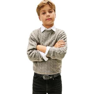 Tommy Hilfiger Katoenen kabeltrui voor jongens KB0KB09753 Pullover Sweater, Grijs (Mid Grey Heather), 9 maanden, Grijs (Mid Grey Heather), 9 maanden