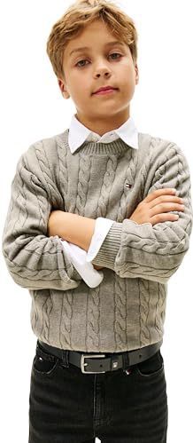 Tommy Hilfiger Katoenen kabeltrui voor jongens KB0KB09753 Pullover Sweater, Grijs (Mid Grey Heather), 9 maanden, Grijs (Mid Grey Heather), 9 maanden