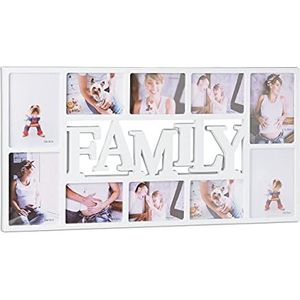 Relaxdays fotolijst familie, voor 10 foto‘s, wandmontage, HxBxD: 36,5 x 72 x 2 cm, collagelijst, fotocollage, wit