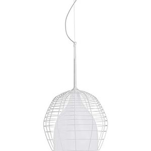 LI02VG 10 E hanglamp, E27, 20 W, mondgeblazen glas, mat gelakt, model kooi groot, 46 x 46 x 76 cm, wit