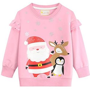 CM-Kid Pullover meisjes shirt met lange mouwen kinderen sweatshirt katoen 1-7 jaar maat 92-122, 5# Kerstmis roze, 92 cm