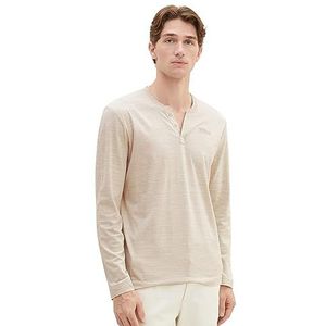 TOM TAILOR T-shirt met lange mouwen voor heren, 32451 - Beige Alfalfa Stripy Inject, XXL