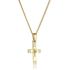 Elli PREMIUM halsketting dames kruis hanger elegant van 585 geelgoud, 450, Geel Goud