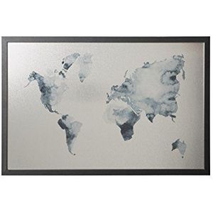 Bi-Office Discover Ink World Map Magnetisch Memobord, Zilverkleurig Bordoppervlak, Zwarte Omlijsting 16mm, Afmeting 900x600 mm