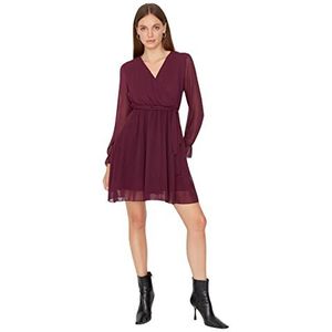 Trendyol Woman Regular A-Line Double-Breasted Woven Dress Damesjurk, Pruim, 32 NL