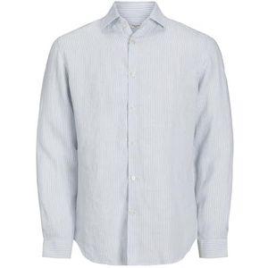 JACK & JONES Jprblaparker Linen Stripe Shirt L/S Ln shirt met lange mouwen voor heren, Skyway/Fit: comfort fit, M